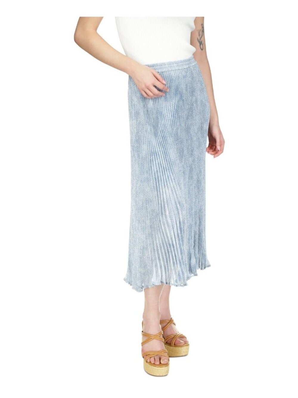 Michael Kors Women elegant Tonal-Print Pleated Midi Skirt Blue Size L MSRP $175 - Picture 2 of 5